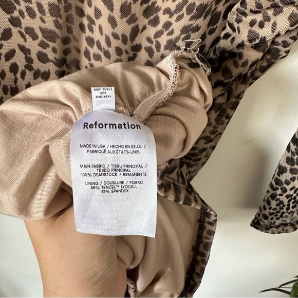 NWT Reformation Tomas Leopard Print Mini Ruched Long Sleeve Dress Size M - Picture 10 of 11